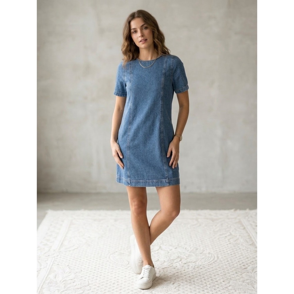 Old Navy Short Sleeve 100% Cotton Denim Shift Dress S Preppy Clean Girl 90s Y2K